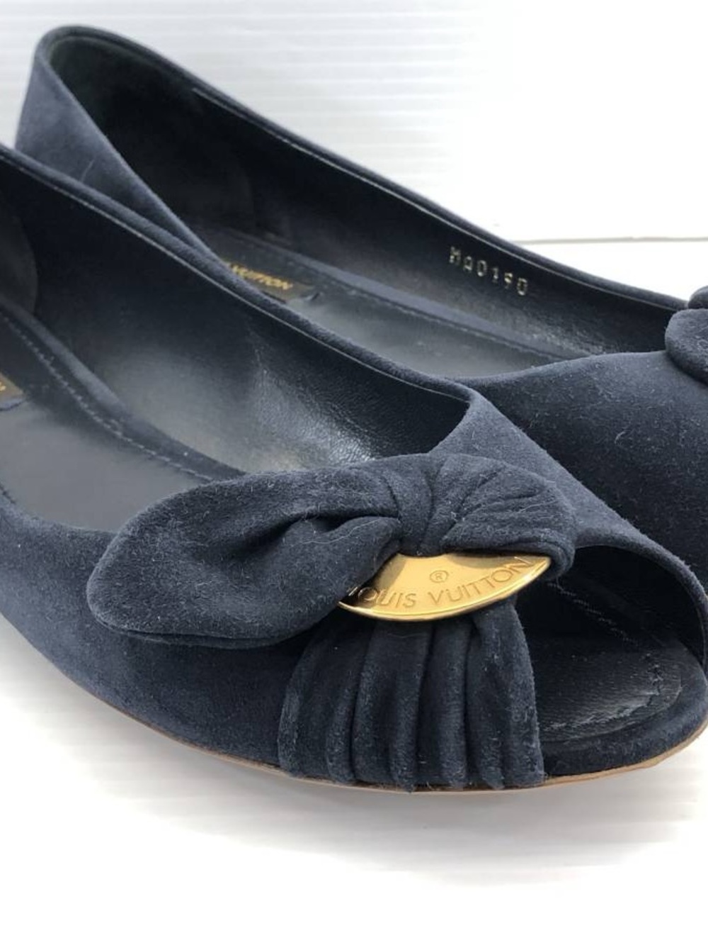 Louis Vuitton Navy Peep-Toe Bow Flats - Picture 3 of 10